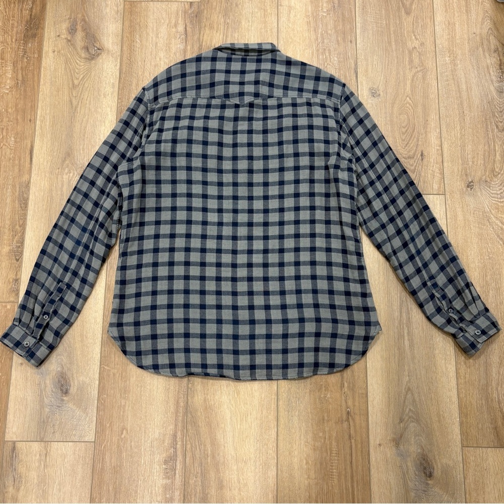 🌟JOHN VARVATOS🌟 DALE DOUBLEFACE PLAID BUTTON FRONT SHIRT NAVY / GREY SZ L - Picture 11 of 11